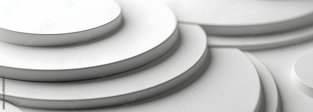 Poster 21. sleek 3d render of layered geometric forms with a smooth ceramic circle background