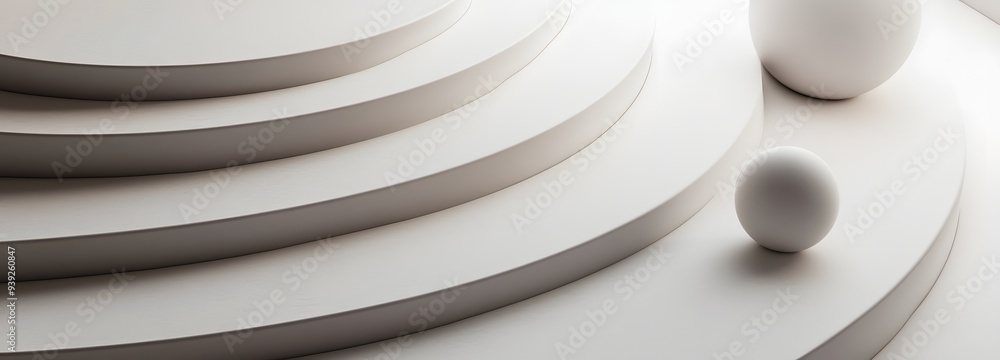 Poster 21. sleek 3d render of layered geometric forms with a smooth ceramic circle background