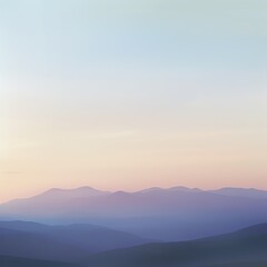 Obraz premium Serene landscape of distant mountains under a pastel-colored sky, creating a calming and peaceful atmosphere.