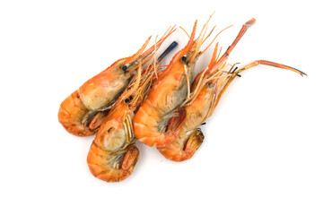 Grilled shrimp on a white background. Seafood. Natural symptoms