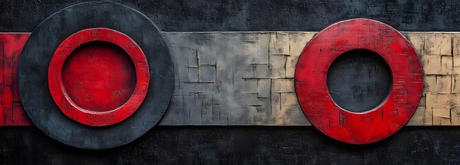 22. Contemporary abstract 3D art with overlapping geometric elements and a circle ceramic texture