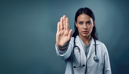 Doctor Woman Holding Up Hand In Stop Sign.