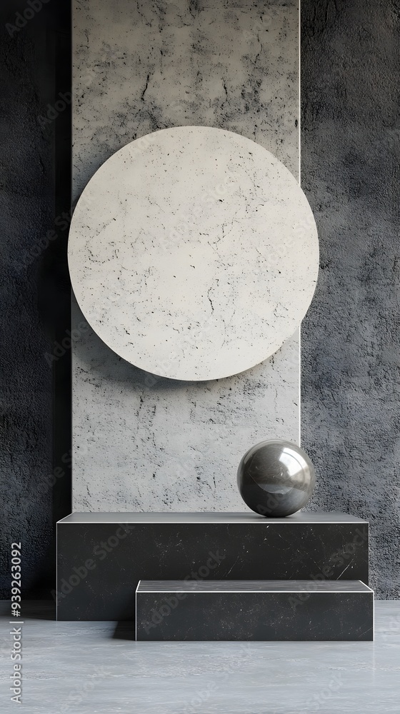 Aufkleber 10. elegant 3d render with interlocking geometric figures and a textured circle ceramic backdrop