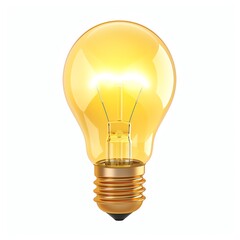 Bright incandescent light bulb emitting warm yellow light, isolated on white background, representing innovation and creativity.