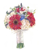 flowers watercolor painting wedding bouquet