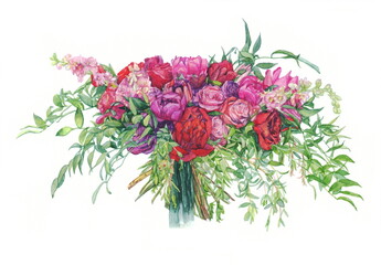 flowers watercolor painting wedding bouquet