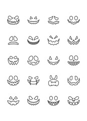 set of evil face, pumpkin face, ghost