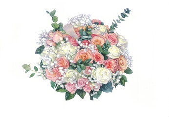 flowers watercolor painting wedding bouquet