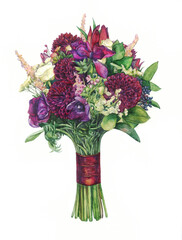 flowers watercolor painting wedding bouquet