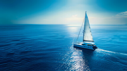Obraz premium Drone viwe Yacht catamaran sailing on the sea with clear blue sky