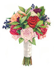 flowers watercolor painting wedding bouquet