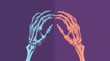 Two Skeletons Hands Reaching Towards Each Other