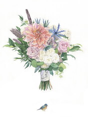 flowers watercolor painting wedding bouquet