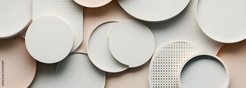 Aufkleber 11. artistic 3d render of overlapping geometric patterns with a smooth circle ceramic texture