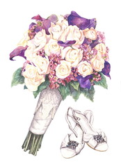 flowers watercolor painting wedding bouquet