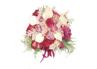 flowers watercolor painting wedding bouquet