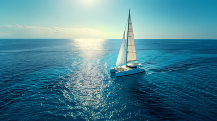 Obraz premium Drone viwe Yacht catamaran sailing on the sea with clear blue sky