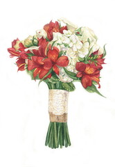 flowers watercolor painting wedding bouquet