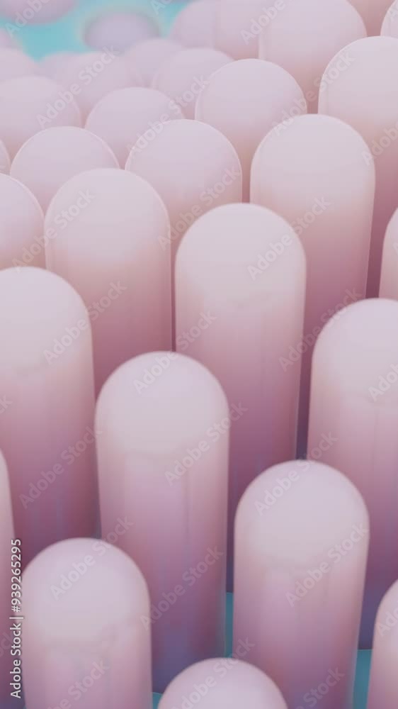 Poster perforated surface with straight 3d shapes moving up and down through the holes. design. wavy motion