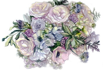 flowers watercolor painting wedding bouquet