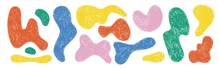 Liquid abstract shapes drawn by hand. Crayon texture. Vector illustration.
