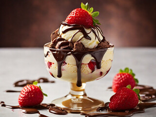 chocolate ice cream with strawberries