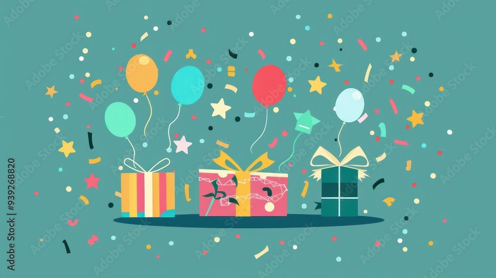 Poster digital design with celebration icons in a vector format.