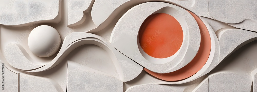 Aufkleber 2. geometric 3d composition with interlocking forms against a smooth circle ceramic surface
