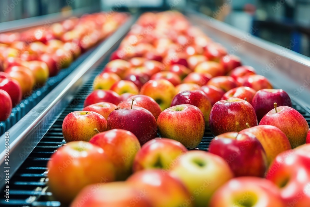 Poster automated apple processing solution utilizing conveyor systems in high-tech facility with stainless 