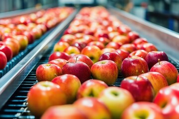 Automated apple processing solution utilizing conveyor systems in high-tech facility with stainless steel gear to enhance production efficiency