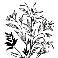 minimalist and aesthetic wall ornament design featuring botanical motifs. The design should be in black and white, emphasizing the contrast between the two colors. The plant patterns should be intrica