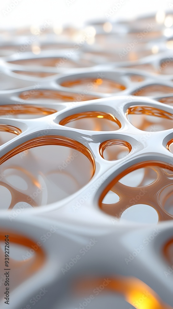 Poster 3. futuristic 3d design with interlocking geometric forms and a smooth circle ceramic surface