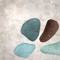 stylish textured old paper background with sea glass pebble pieces 
