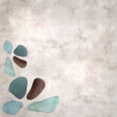 stylish textured old paper background with sea glass pebble pieces 
