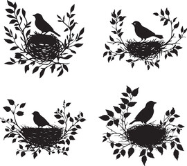 Bird Nest Art Silhouette Art, Nature Illustration Minimalist Design, Wall Decor, Home Decor, Nature Lover, Bird Nest Silhouette, Monochrome Art, Wildlife Art, Modern Art, Black and White Art, Nature