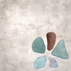 stylish textured old paper background with sea glass pebble pieces 
