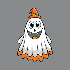 Cute and funny Halloween ghost cartoon vector illustration, perfect for festive designs.