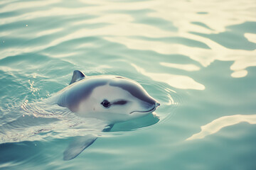 Naklejka premium Portrait of endangered Vaquita swimming in Gulf of California