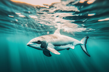 Obraz premium Portrait of endangered Vaquita swimming underwater
