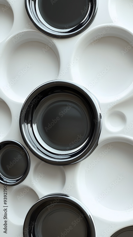 Poster 8. sleek 3d design featuring a blend of geometric forms and a smooth ceramic circle surface