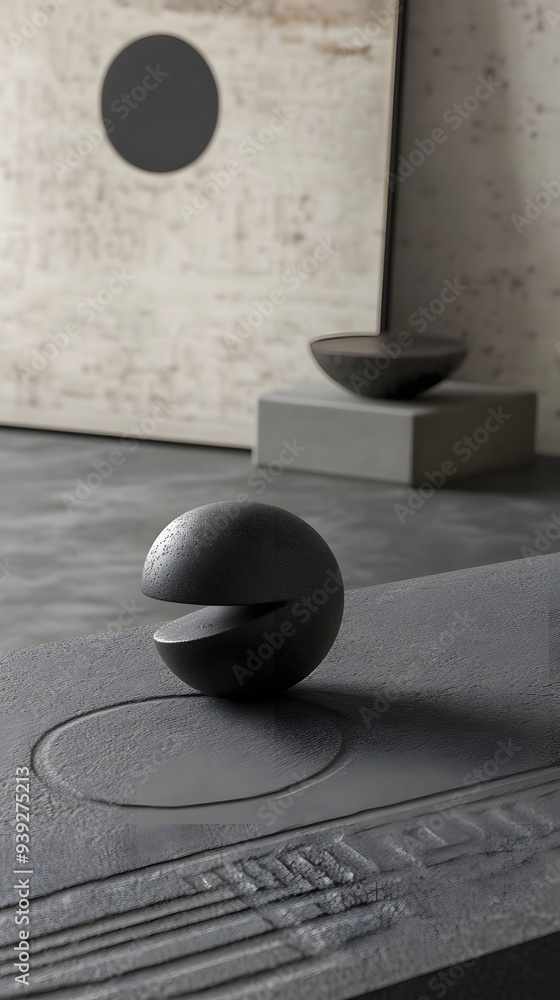 Poster 8. sleek 3d design featuring a blend of geometric forms and a smooth ceramic circle surface