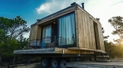 Sustainable Minimalist Retreat, a compact eco-friendly dwelling featuring sleek lines, natural materials, and an open layout that embraces simplicity and environmental harmony.