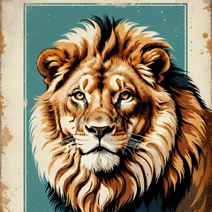 Vintage Majestic Lion Poster: 1950s Graphic Art Style