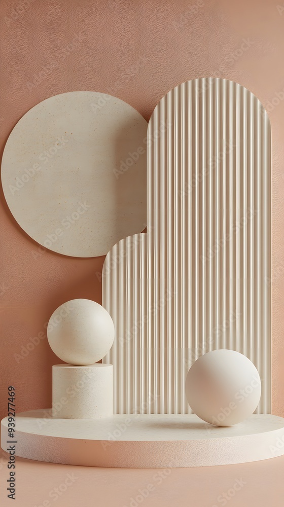 Poster 1. abstract 3d render featuring geometric shapes with a circle ceramic backdrop