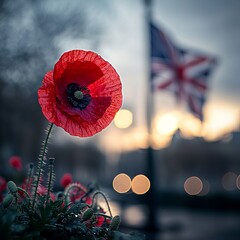 Honoring Armistice Day with a Poppy and British Flag