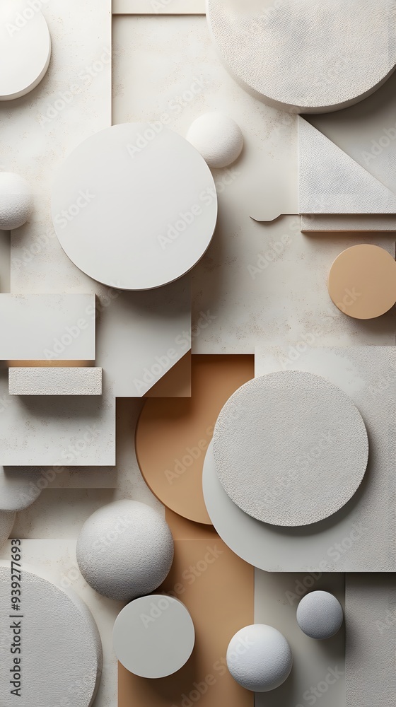 Poster 1. abstract 3d render featuring geometric shapes with a circle ceramic backdrop