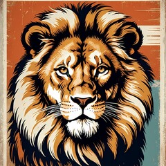 Obraz premium Vintage Majestic Lion Poster: 1950s Graphic Art Style