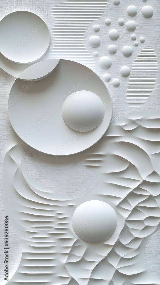 Poster 96. elegant 3d wall art featuring a combination of geometric patterns and a smooth ceramic circle su