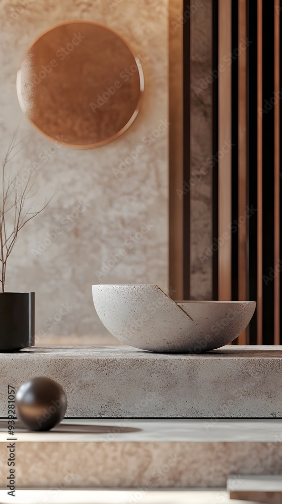 Aufkleber 98. sleek 3d render featuring layered geometric forms and a textured circle ceramic backdrop
