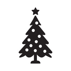 festive decorated christmas tree with star and snow in black silhouette simple vector design